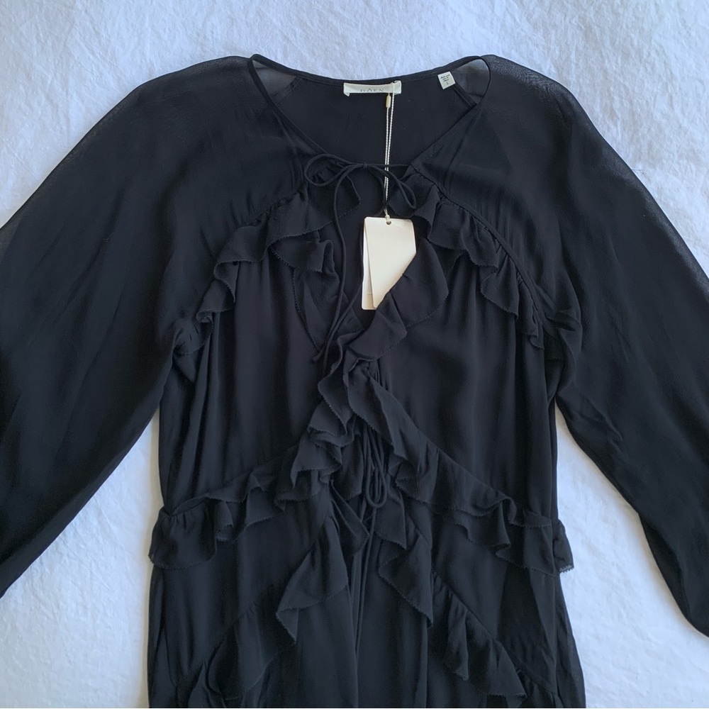 NWT Doen Clarisse Silk Ruffle Flowy Sheer Long Sleeve Mini Dress Black - Picture 10 of 15